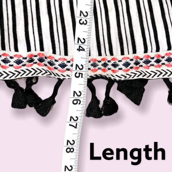 Anthropologie W5 Boho Blouse Black White Sleeveless Tassels Womens Size Small - Picture 6 of 7